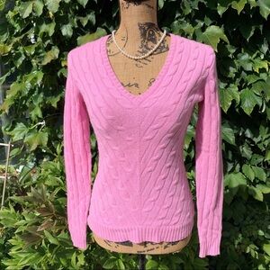 Ralph Lauren Black Label Pink Cable-Knit V-Neck Sweater